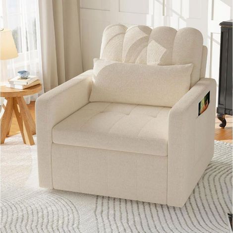 Sillón, Reclinable, Silla tapizada, Sofá cama, Sillón individual, Sofá cama convertible con espacio de almacenamiento, Beige (1/5)