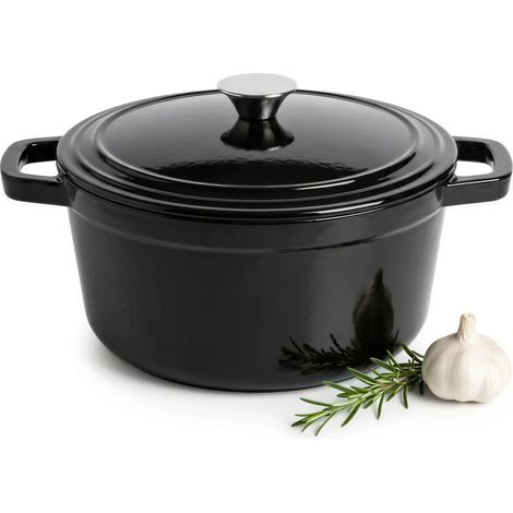 OLLA DE HIERRO FUNDIDO ESMALTADO 4,5L NEGRO CON TAPA PARA COCINAS DE GAS Y EL脡CTRICAS (1/5)