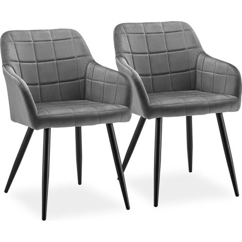 Dining Chairs 2X Velvet Upholstered Kitchen Counter Chair, Grey (1/5)