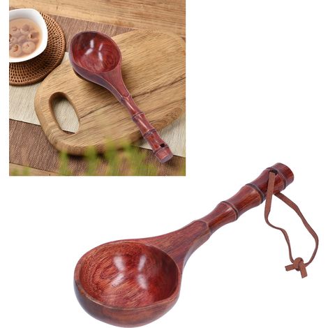 Louche créative en bambou de style japonais pour l'eau, le vin, le bain, le sauna, la cuisine, seau en bois, louche à soupe, louche à fondue (couleur foncée). (1/5)