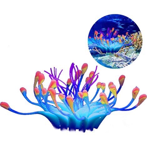 1 Ornement aquarium, Anémone mer silicone souple, Décoration aquatique réaliste non toxique, Pour bac à poissons (1/5)