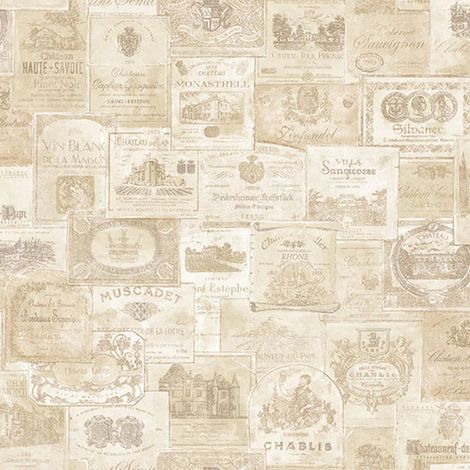 Galerie Wine Labels Wallpaper Traditional Vintage Beige Cream Paste The Wall (1/2)