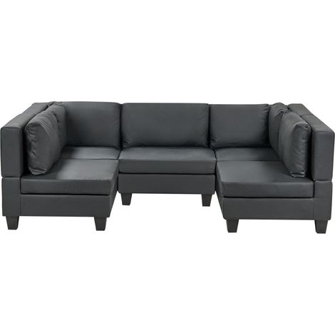 U-förmiges Modulsofa 5-Sitzer UNSTAD Kunstleder Schwarz