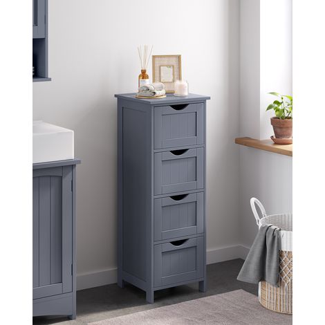Vasagle – Meuble bas de salle de bain 4 tiroirs – Dimensions 30 x 30 x 82 cm – Panneau MDF gris – Kit anti-basculement inclus (1/5)