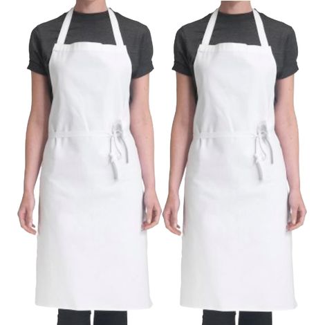 Conjunto de 2 delantales de cocina unisex ajustables, 100% algodón, con 2 bolsillos gruesos, color blanco, talla única. (1/5)