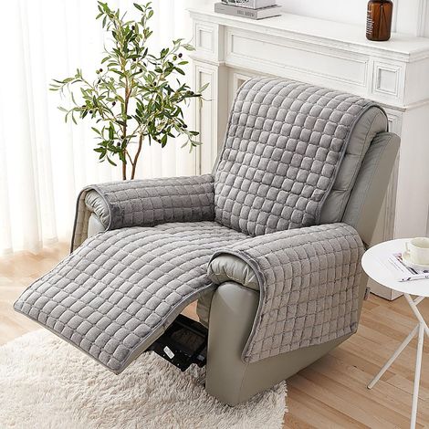 Housse de fauteuil inclinable avec poches et sangle élastique - Lavable - Protection de meubles et appuie-tête - En peluche antidérapante - Pour enfants et animaux domestiques (gris) (1/5)
