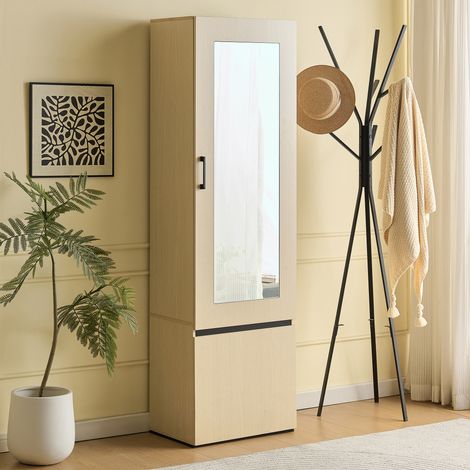 Armoire étroite avec miroir et tringle coulissante – Armoire moderne pour entrée, couloir ou appartement, en MDF, gain de place. (1/5)