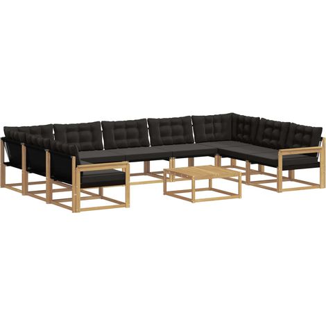 Conjunto de sofás de exterior con cojín 10 pcs Blanco y Negro vidaXL (1/5)