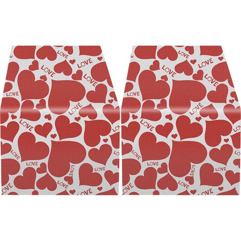 Bonito mantel de lino con estampado de corazones, adecuado para cenas y-1