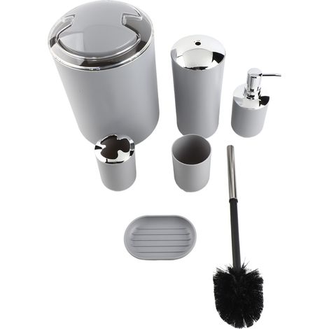 6-teiliges Badezimmer-Accessoires-Set: Zahnbürstenhalter, Abfalleimer, Seifenspender (Grau) (1/5)