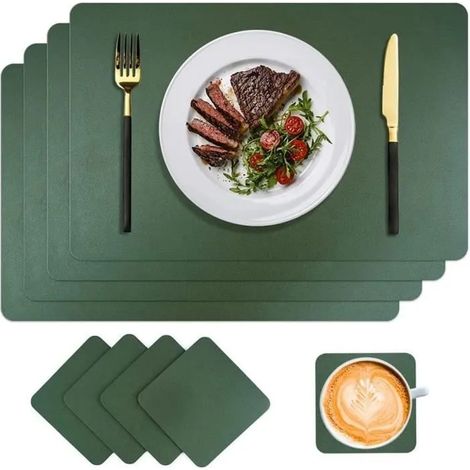 Sets de Table - Lot de 4 - Cuir PU Lavable - Antidrapant - Vert 45x30cm vert SET DE TABLE (1/4)