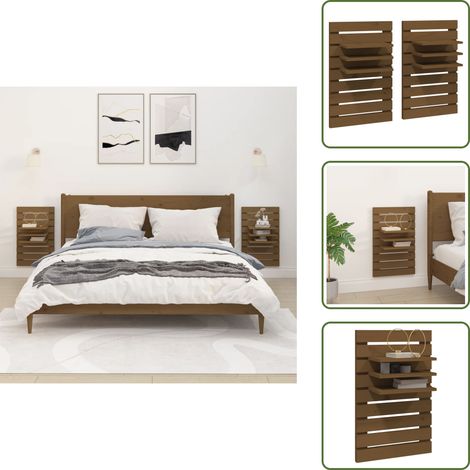 Étagères de chevet murales 2 pcs Marron miel Bois de pin massif - Etagere Murale - Etageres Murales - Étagère Flottante - Étagère De Chevet - Meuble De Rangement (1/5)