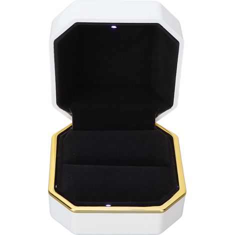 Luxuriöse, quadratische Samt-Ringbox mit LED-Beleuchtung für Verlobung und Hochzeit – Weiß (1/5)