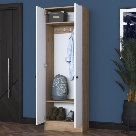 Mueble de Entrada Tursi, 2 Estantes, Perchero, 2 Puertas, 60x38x183h cm Blanco (1/5)