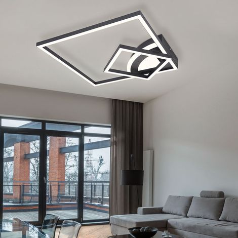 LED Deckenlampe modern Design Deckenleuchte schwarz Wohnzimmerlampe quadratisch, 3 Stufen Schaltung, 40W 1400lm 3000K, LxBxH 42,5x42,5x7 cm