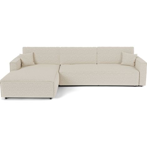 Canapé d'angle gauche convertible avec coffre 3 places en tissu effet tweed crème (1/5)