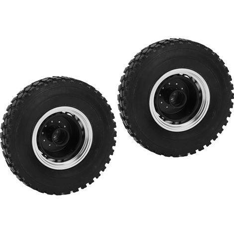 Lot de 2 pneus avant pour camion-benne Tamiya 1/14, avec roulements de roue, jantes en alliage d'aluminium argenté et pneus en caoutchouc noir. (1/5)