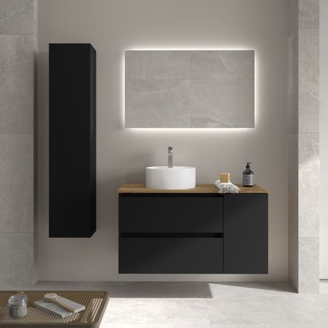Meuble de salle de bain BEQUIA Plus 100cm Noir mat Vasque à poser Porcelaine Côté réversible (1/5)