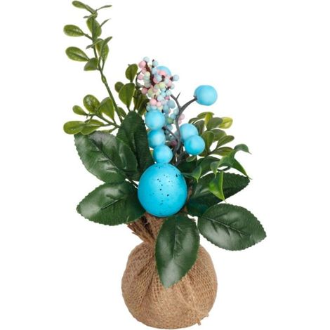 Decorazione pasquale per la tavola con uovo - Composizione festiva blu, altezza 27 cm (1/2)