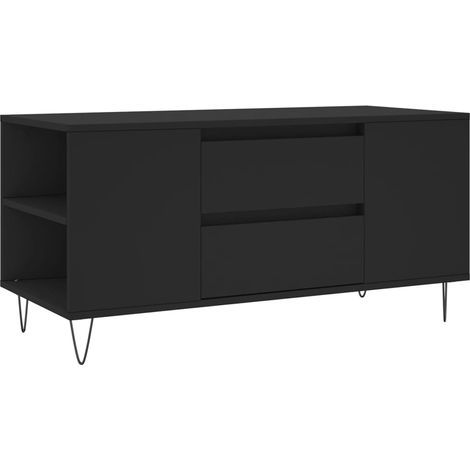Mesa de centro con 2 cajones y 4 compartimentos diseño industrial moderno 102 x 44,5 x 50 cm madera de ingeniería negra y metal DEC039587