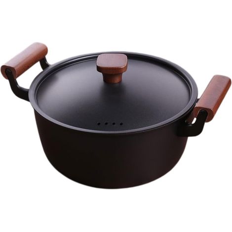 Marmite en fonte de 24 cm avec poignée bois, marmite épaisse pour cuisson à induction et à la maison