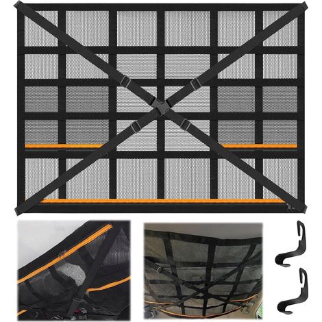CCYKXA Car Roof Storage Net, 90 × 65 cm Car Ceiling Storage Net, Universal Car Roof Storage Net, Mesh Storage Bag with 2 Hooks for Car Seat