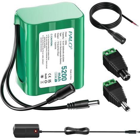 12,6V DC 5200mAh Batterie Lithium Rechargeable pour appareils 12V, Batterie pour Bandes Lumineuses LED, lecteurs MP3, routeurs, DVD Portables, Drones, phares de pêche, caméscopes (1/5)