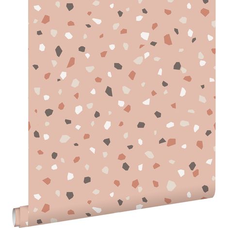 papier peint imitation terrazzo rose clair, blanc et gris - ESTAhome (1/5)