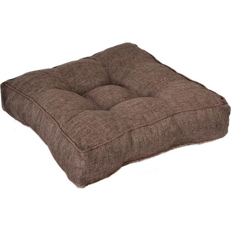 Coussin de sol carré, moelleux et épais, idéal pour le yoga et la méditation, en lin style tatami - 50 x 50 cm, couleur café foncé