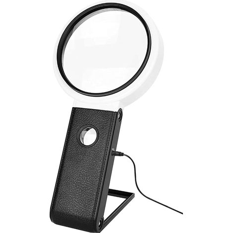 Loupe de lecture avec lumière LED UV  Grossissement 3,5 et 25  Diamètre des lentilles : 20 et 80 mm  Hauteur maximale : 130 mm (1/5)