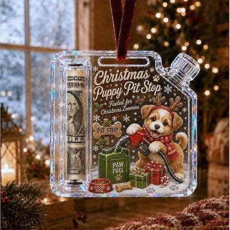 Porte-billets de Noël en acrylique transparent, décoration amusante à suspendre au sapin, ornement de Noël en forme de tirelire, décoration amusante pour offrir de l'argent. (1/4)
