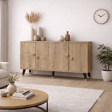 Modern Sideboard Saphir-Eiche-Look-Gold 120 cm Melamin Ahart (1/3)