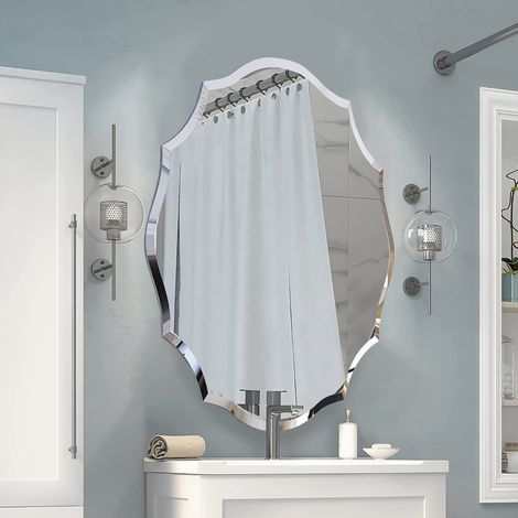 Dekorative Wandspiegel, Unregelmäßig Modern Groß Spiegel mit Metall Haken, Deko Hängespiegel Schminkspiegel Türspiegel Badspiegel, 56×71 cm (1/5)