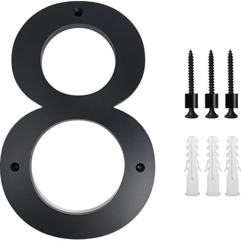 House Number Plate, 25.4 cm (8, Black), Modern Door Number Plate, Zinc Alloy, House Address Numbers MUMU