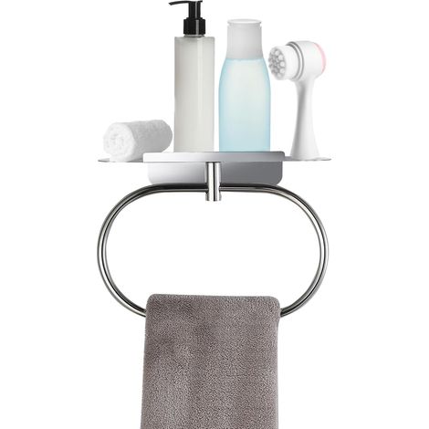 Lntyq Porte-Serviettes avec Support en Acier Inoxydable, Auto-Adhésif ou Percé, Porte-Serviettes Mural pour Salle de Bain et Cuisine, Argent, 221310cm