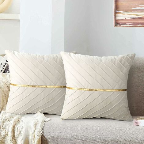 Coussin Beige Velours 45 x 45 cm Décorative Coussin de Canapé Taie d'oreiller Decoration Doux Oreiller Coussin de Siège pour Salon Chambre Bureau Voiture Canapé Chaise Jardin Ensemble de 2 (1/5)