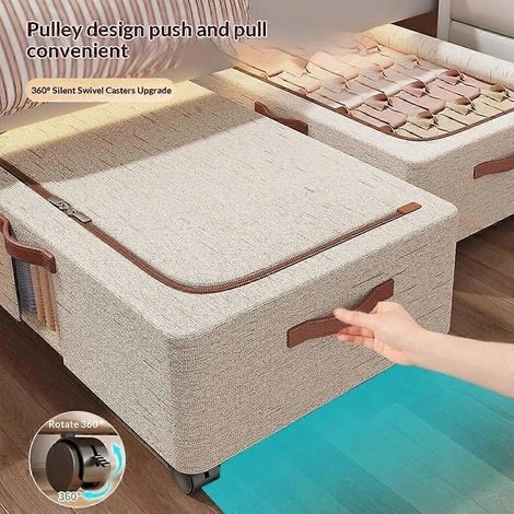 Boîte de rangement extra large GETIT à roulettes, idéale sous le lit. Grande capacité, organisatrice de vêtements visible, résistante à la poussière et compatible avec un usage domestique.