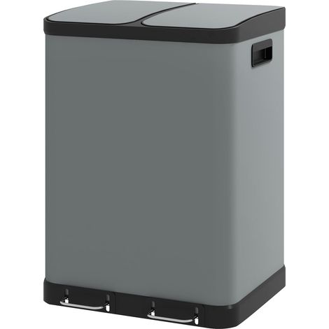 Mülleimer 2x30L Treteimer Kosmetikeimer mit Deckel und Fußpedal, Metall Müllbehälter mit Inneneimer für Wohnzimmer und Büro, 48,8x39,5x67cm
