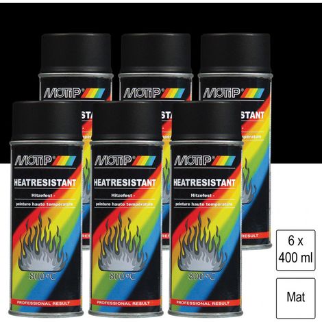 Lot de 6 Peintures aérosol Haute Température 800°C Noir mat 400ml MOTIP