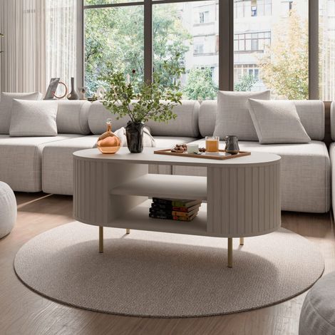 Table basse moderne ovale beige cachemire LILIO (1/5)