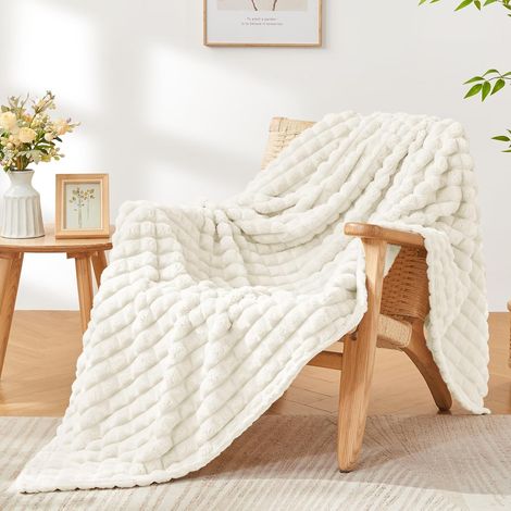 Plaid Polaire Blanc Crème pour Canapé 230x270 cm (1/5)