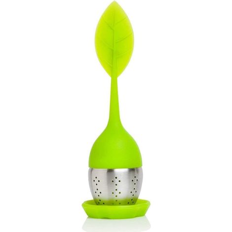 infuseur Thé avec Soucoupe boule a the en Silicone 100% Alimentaire & Passoire en Acier inoxydable - Vert, (1/5)