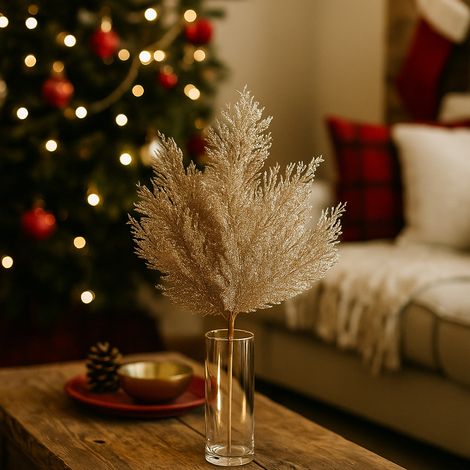 Ramo di Cedro per decorazioni natalizie con glitter dorati alto 69 cm (1/4)