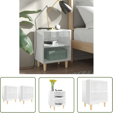 The Living Store Nachttische Massivholz-Beinen 2 Stk. Hochglanz-Weiß 40x30x50cm - Nachttisch - Holznachtttische - Beistelltisch - Wohnzimmer Deko - Skandinavisches Design (1/5)