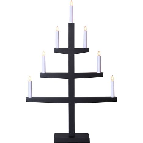 Star Trading Grand chandelier 'Tripp' avec 7 bougies, bois de pin, ampoule E10, noir, H 77 cm