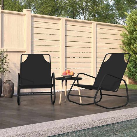 Chaises longues à bascule 2 pcs Noir Acier et textilène (1/5)