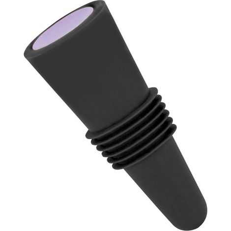 Bouchon de bouteille de vin en silicone alimentaire et acier inoxydable, 6,1 x 2,35 cm, décoratif, pratique et réutilisable, noir. (1/5)