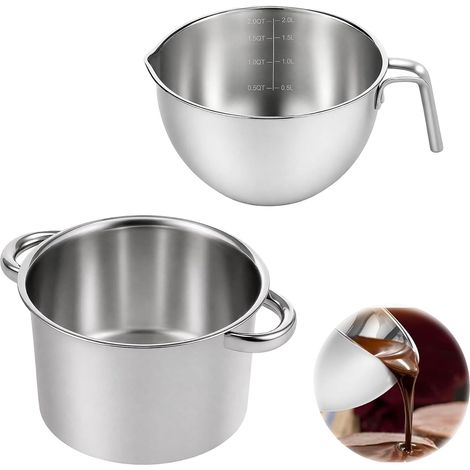 Casserole à fondre au bain marie en acier inoxydable, bol de bain marie de 2,6 l et pot de fusion de 2 l avec poignée, bol à fondre au bain-marie pour beurre, caramel, fromage (1/5)