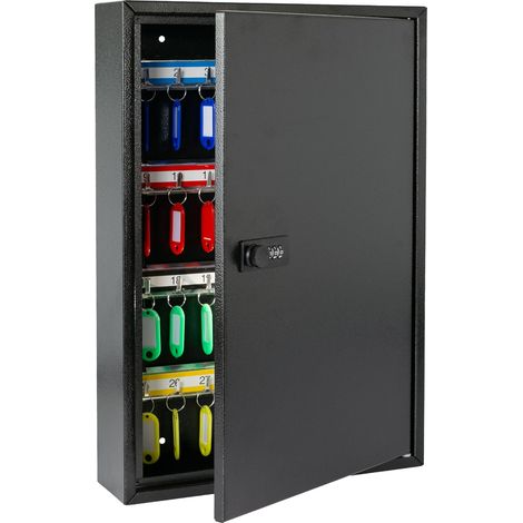 HMF 13664-02 Schlüsselschrank mit Zahlencode, Schlüsselkasten groß, 64 Haken, 45 x 30 x 8 cm, Schwarz (1/5)