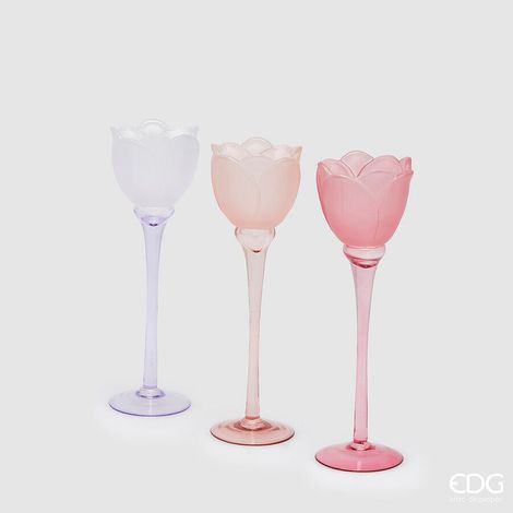 EDG Enzo De Gasperi Portacandela Tulipano Satin H 28 Cm D 8,5 Cm  3 Ass. Two Tone Pink 1 Pz